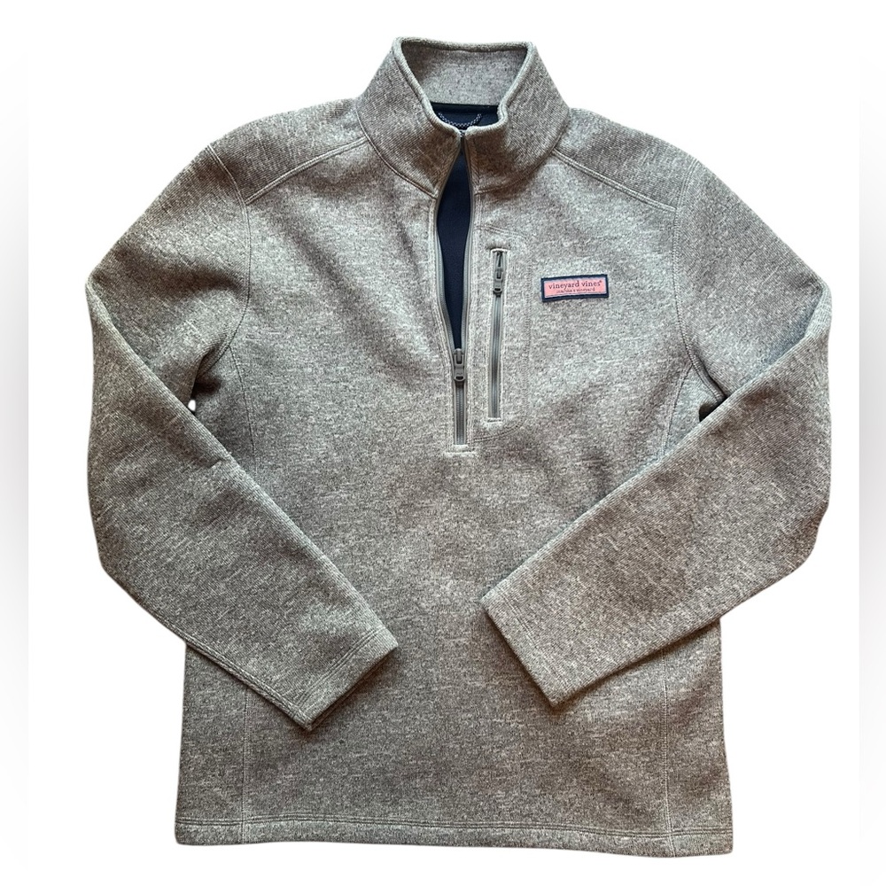 Vineyard Vines Men's‎ Mountain Gray Quarter-Zip Pullover - Picture 2 of 10
